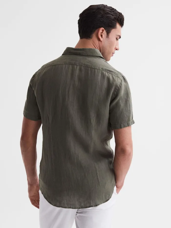 Reiss Shirts Holiday Linen Slim Fit Shirt Olive 8211 Men