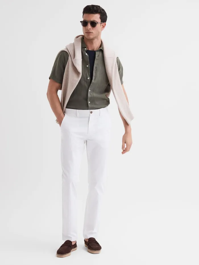 Reiss Shirts Holiday Linen Slim Fit Shirt Olive 8211 Men