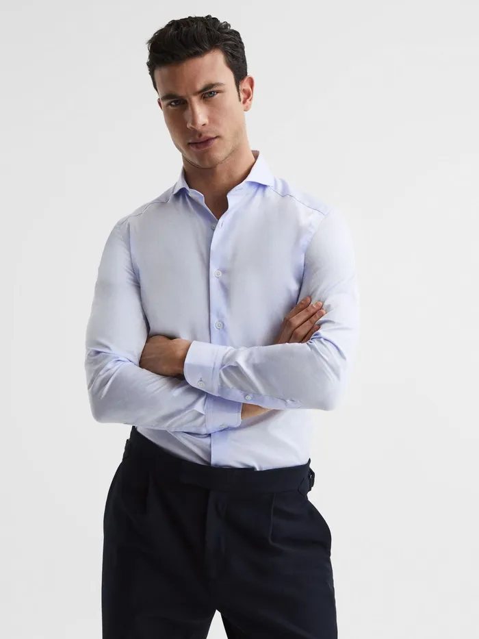 Reiss Shirts Hudson Slim Fit Cutaway Collar Shirt Blue 8211 Men
