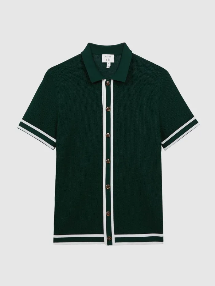 Reiss Shirts Icon Reiss Ch Knitted Button Through TShirt Dark Green 8211 Men