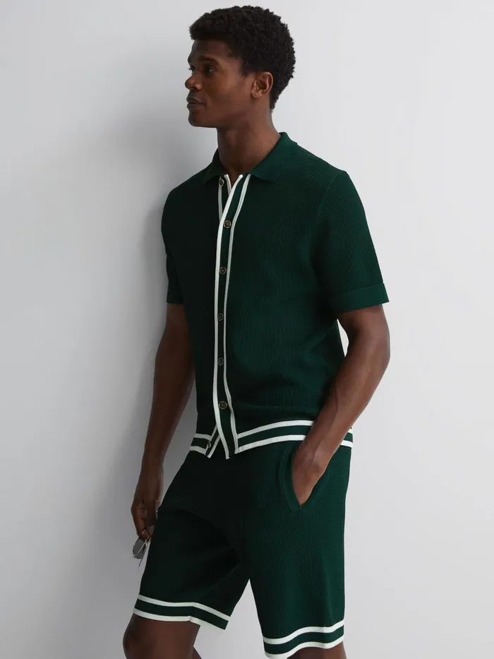 Reiss Shirts Icon Reiss Ch Knitted Button Through TShirt Dark Green 8211 Men