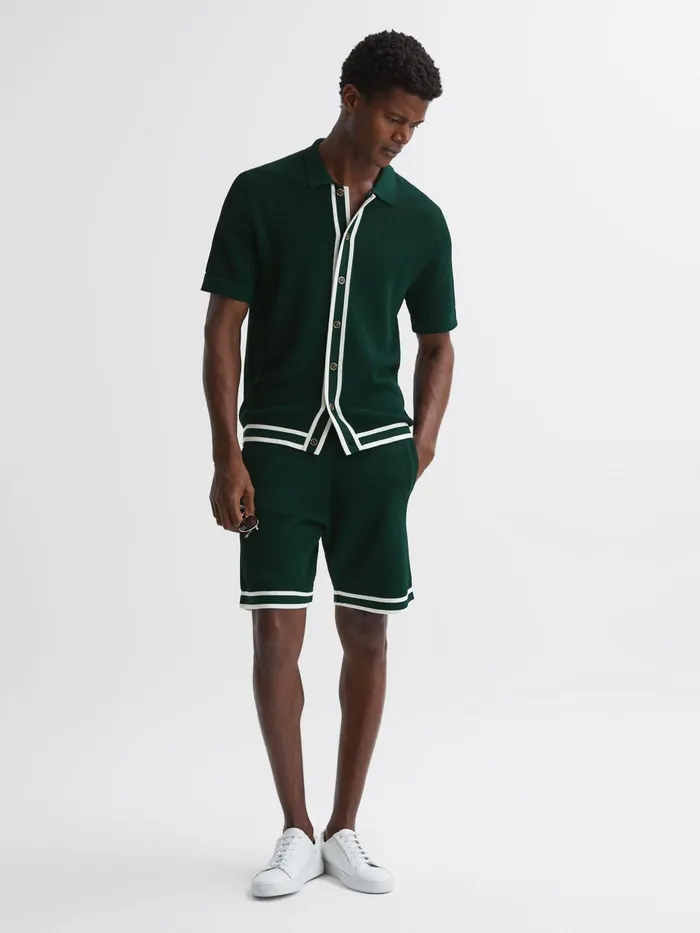 Reiss Shirts Icon Reiss Ch Knitted Button Through TShirt Dark Green 8211 Men