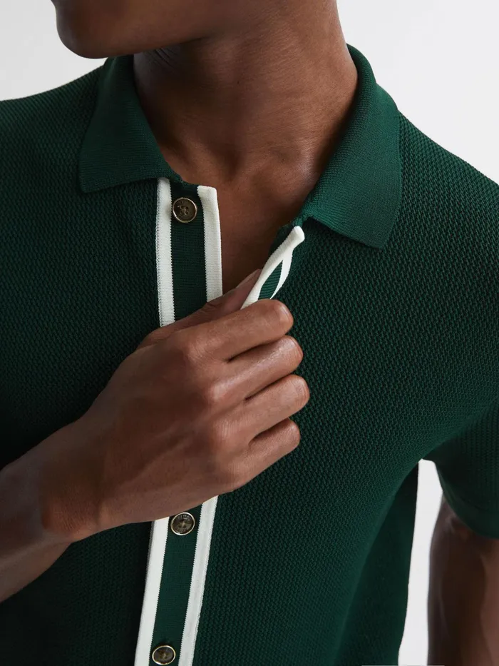 Reiss Shirts Icon Reiss Ch Knitted Button Through TShirt Dark Green 8211 Men