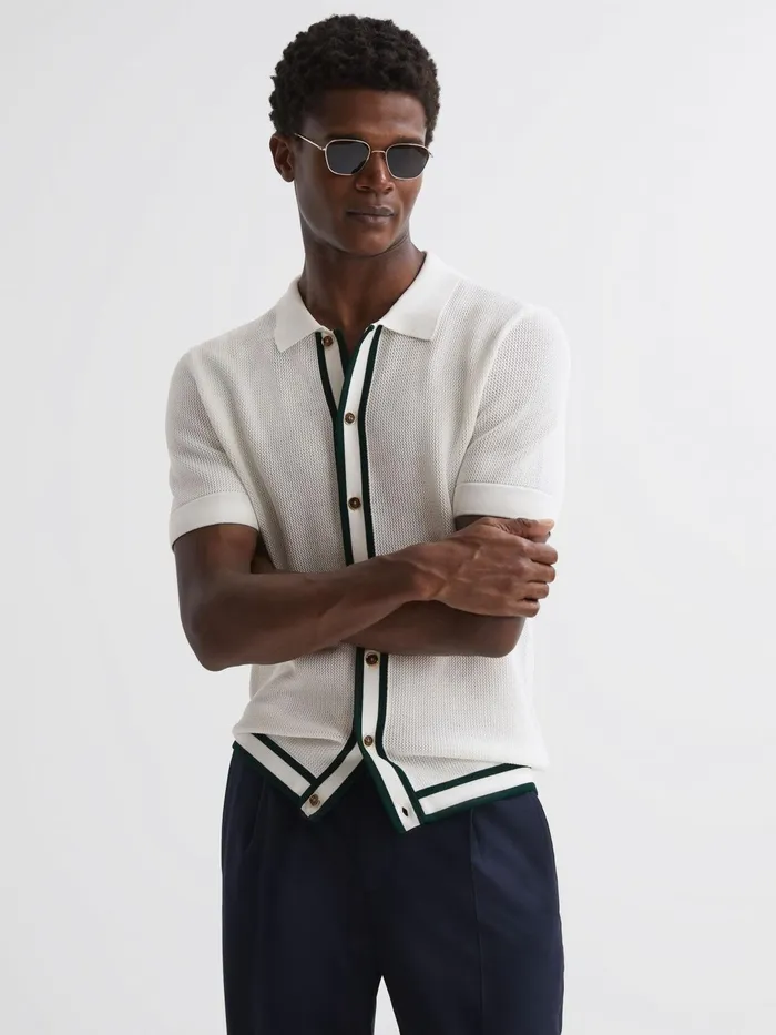Reiss Shirts Icon Reiss Ch Knitted Button Through TShirt Ecru 8211 Men