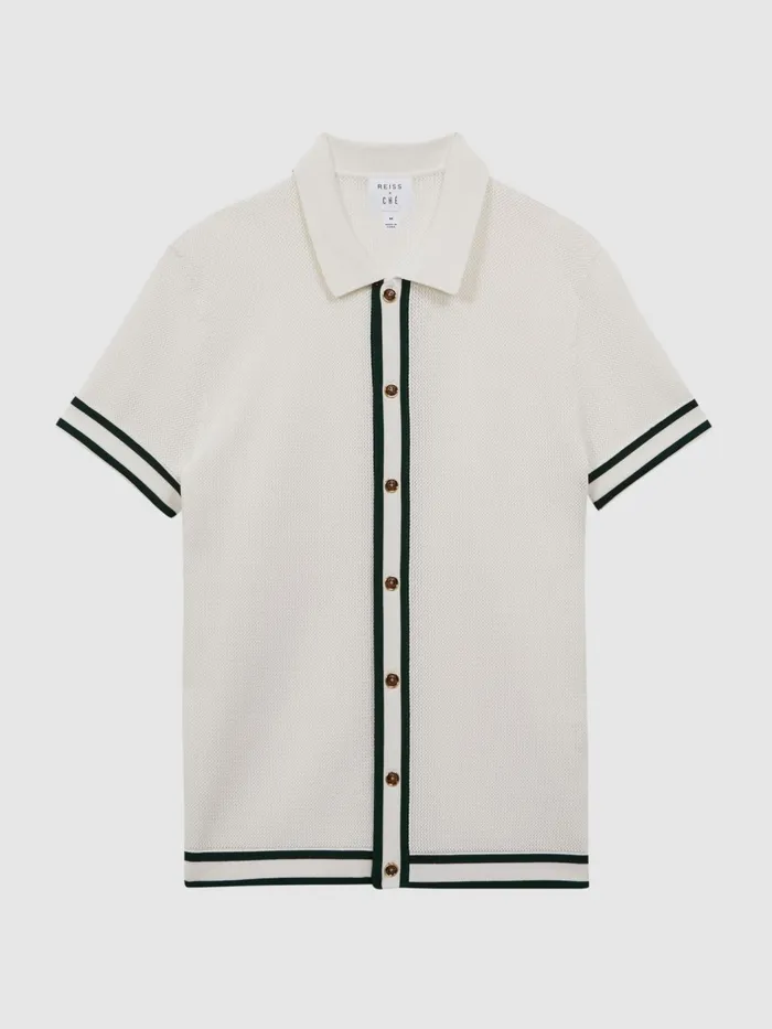 Reiss Shirts Icon Reiss Ch Knitted Button Through TShirt Ecru 8211 Men
