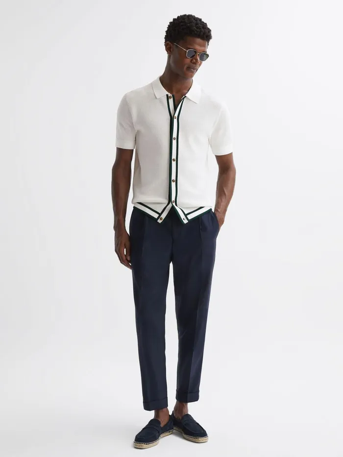 Reiss Shirts Icon Reiss Ch Knitted Button Through TShirt Ecru 8211 Men