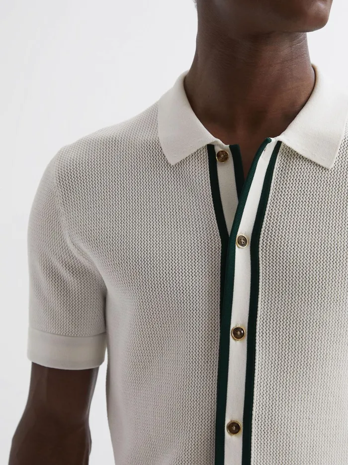 Reiss Shirts Icon Reiss Ch Knitted Button Through TShirt Ecru 8211 Men