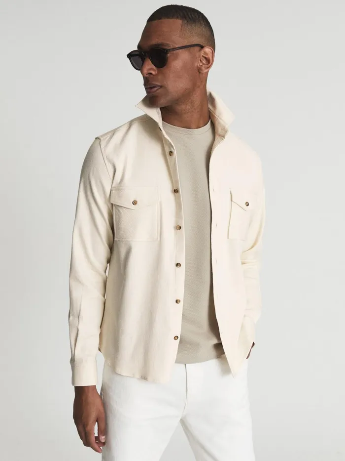 Reiss Shirts James Twill Jersey Overshirt Ecru 8211 Men
