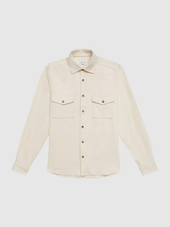 Reiss Shirts James Twill Jersey Overshirt Ecru 8211 Men