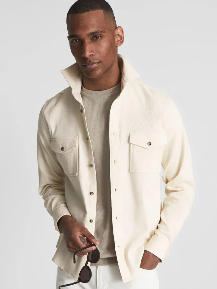 Reiss Shirts James Twill Jersey Overshirt Ecru 8211 Men