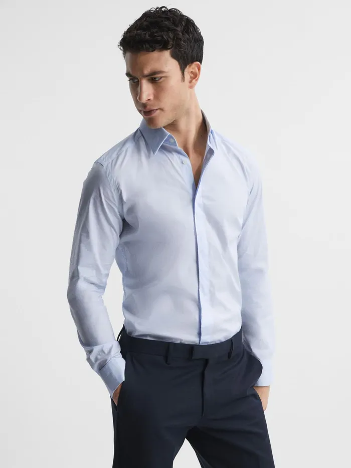 Reiss Shirts Kiana Cotton Stretch Poplin Slim Fit Shirt Blue 8211 Men