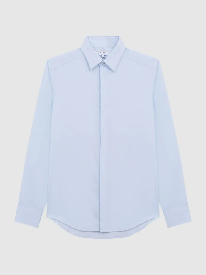 Reiss Shirts Kiana Cotton Stretch Poplin Slim Fit Shirt Blue 8211 Men