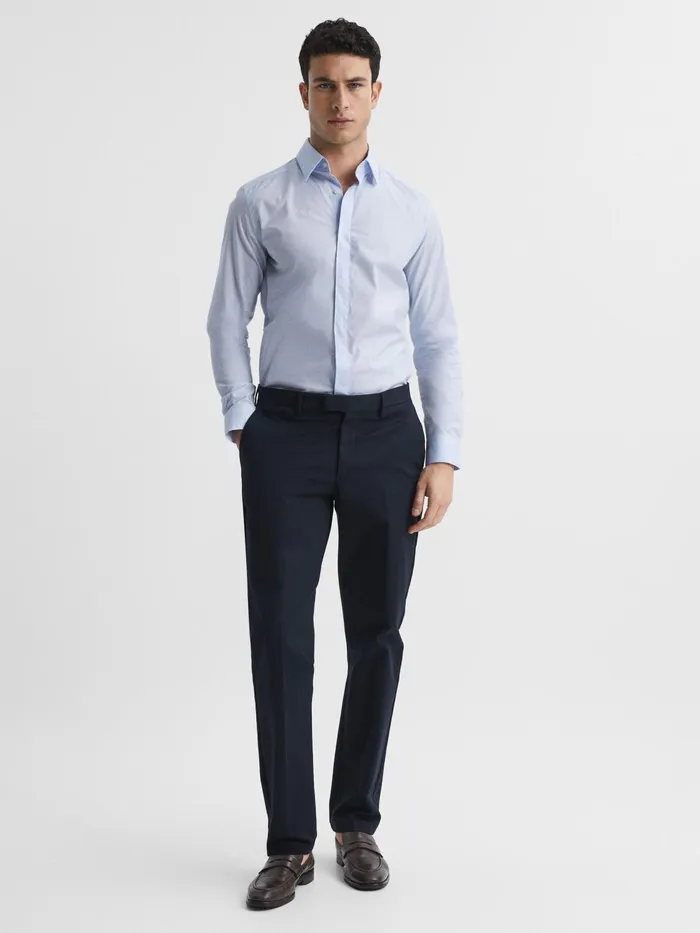Reiss Shirts Kiana Cotton Stretch Poplin Slim Fit Shirt Blue 8211 Men
