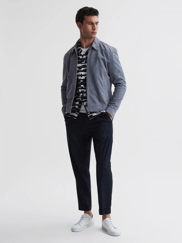 Reiss Shirts Oakland Abstract Printed Cuban Collar Shirt Navywhite 8211 Men