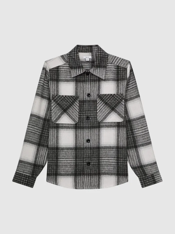 Reiss Shirts Ohio Brushed Checked Overshirt Grey 8211 Men