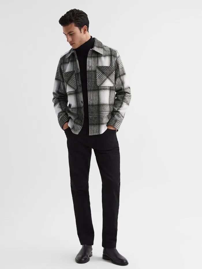 Reiss Shirts Ohio Brushed Checked Overshirt Grey 8211 Men