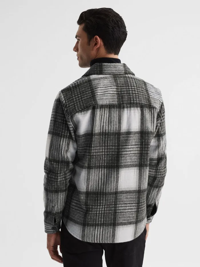 Reiss Shirts Ohio Brushed Checked Overshirt Grey 8211 Men