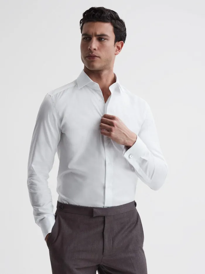 Reiss Shirts Premote Slim Fit Cotton Cutaway Collar Shirt White 8211 Men