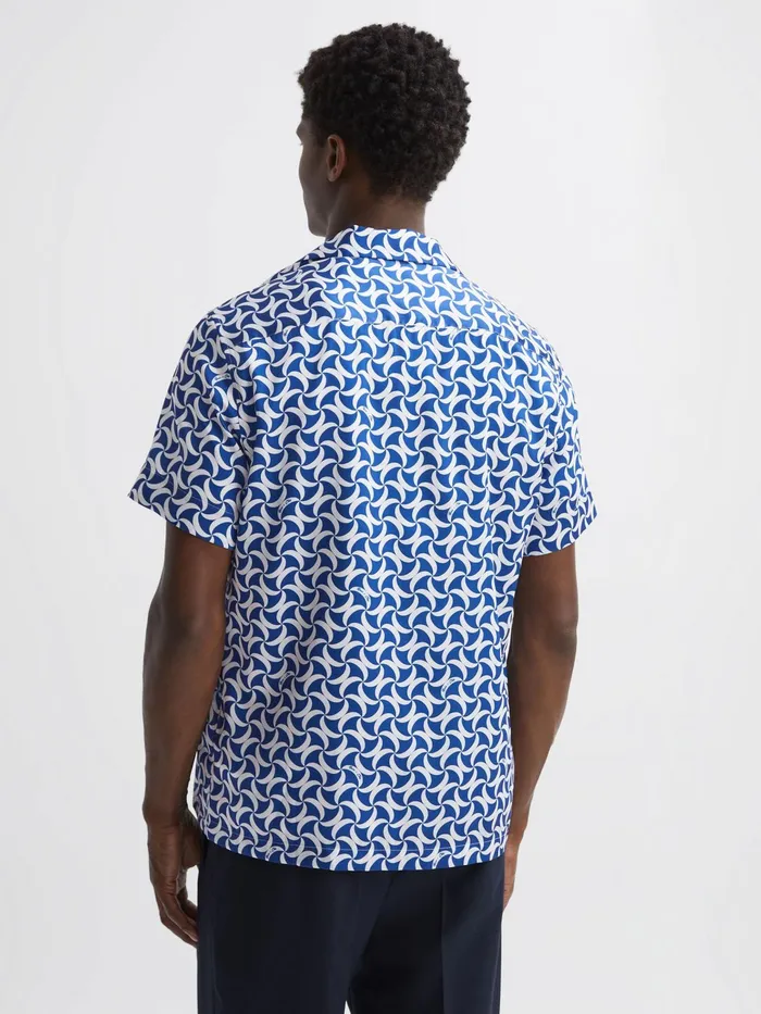 Reiss Shirts Raith Reiss Ch Printed Cuban Collar ButtonThrough Shirt Bright Bluewhite 8211 Men