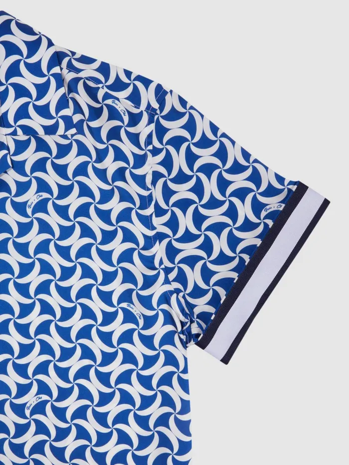 Reiss Shirts Raith Reiss Ch Printed Cuban Collar ButtonThrough Shirt Bright Bluewhite 8211 Men