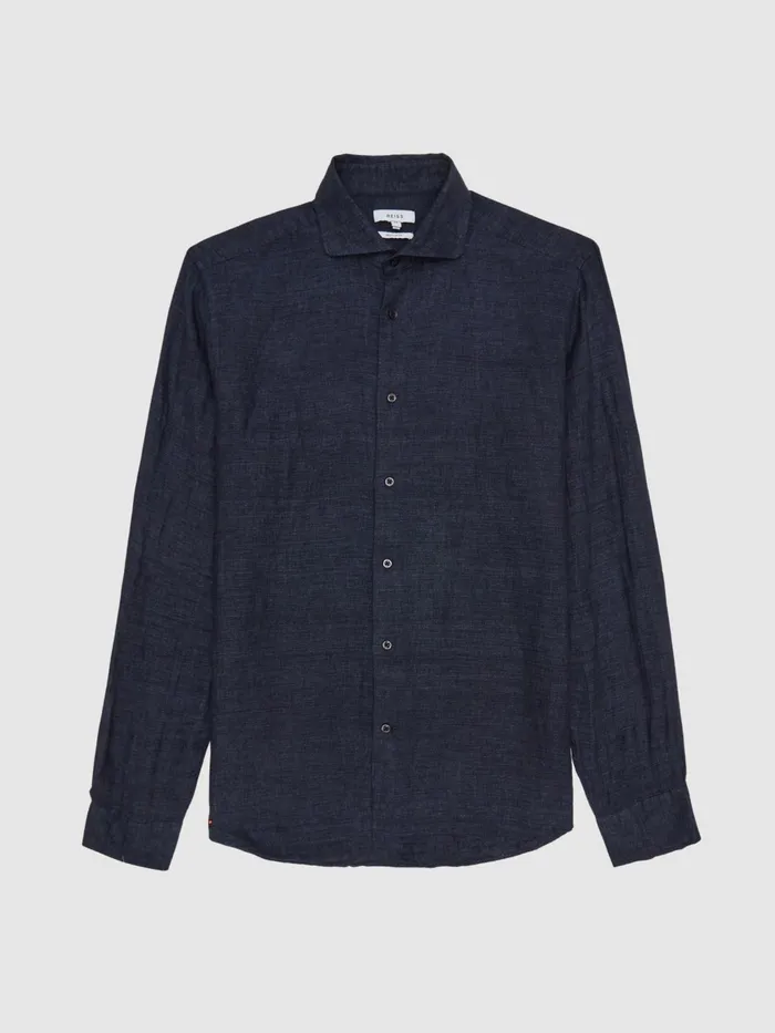 Reiss Shirts Ruban Linen Long Sleeve Shirt Navy 8211 Men