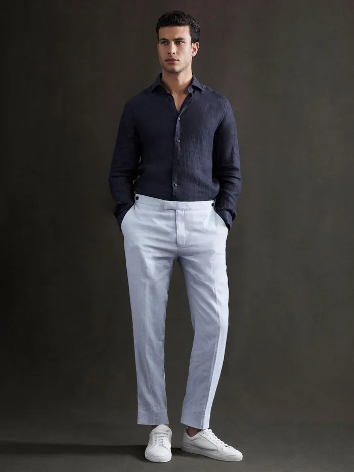 Reiss Shirts Ruban Linen Long Sleeve Shirt Navy 8211 Men