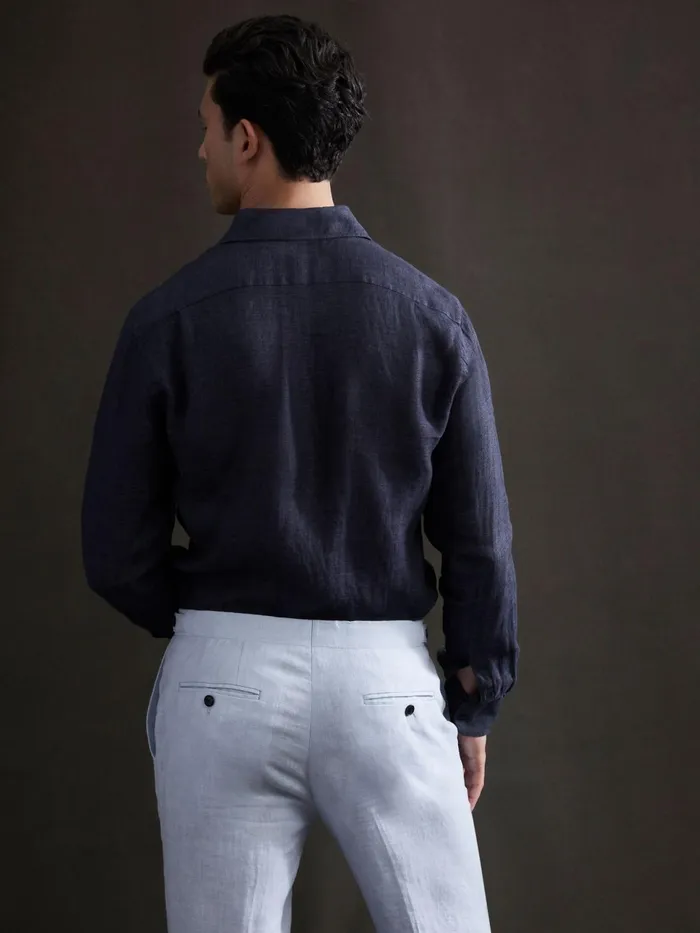 Reiss Shirts Ruban Linen Long Sleeve Shirt Navy 8211 Men