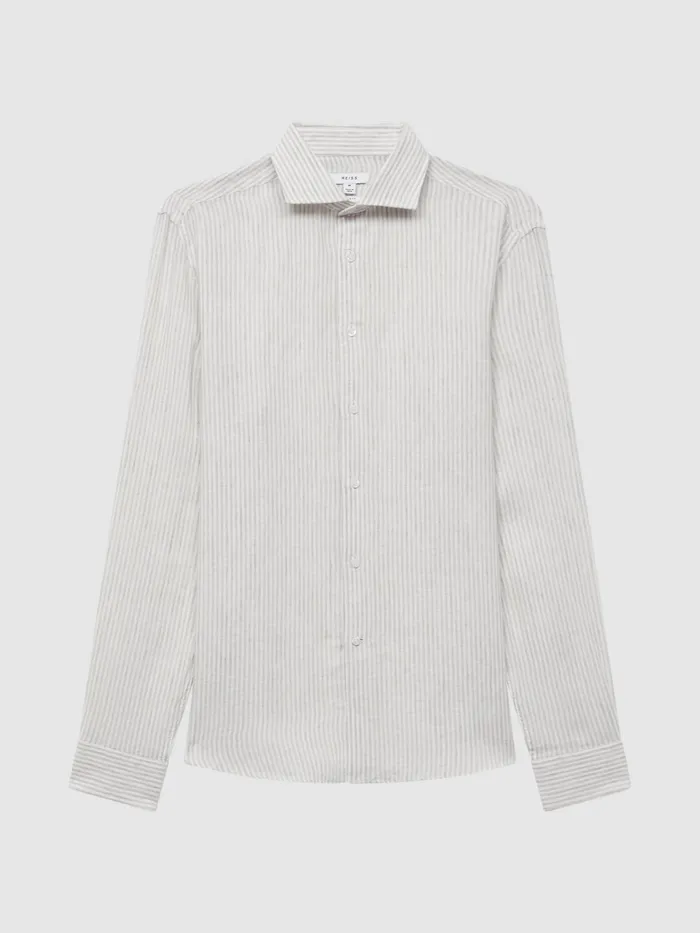 Reiss Shirts Ruban Linen Long Sleeve Shirt Oatmeal Stripe 8211 Men