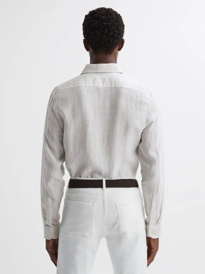 Reiss Shirts Ruban Linen Long Sleeve Shirt Oatmeal Stripe 8211 Men