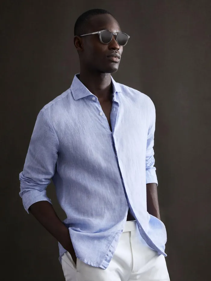 Reiss Shirts Ruban Linen Long Sleeve Shirt Soft Blue 8211 Men