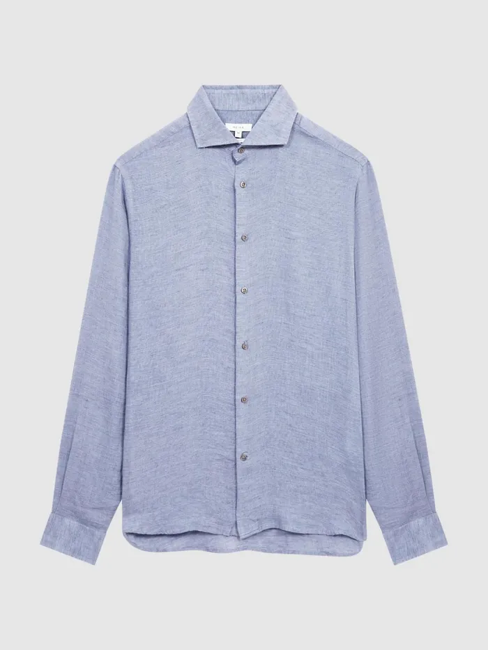 Reiss Shirts Ruban Linen Long Sleeve Shirt Soft Blue 8211 Men