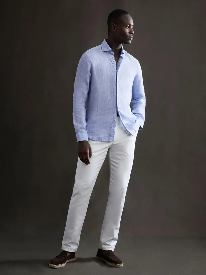 Reiss Shirts Ruban Linen Long Sleeve Shirt Soft Blue 8211 Men