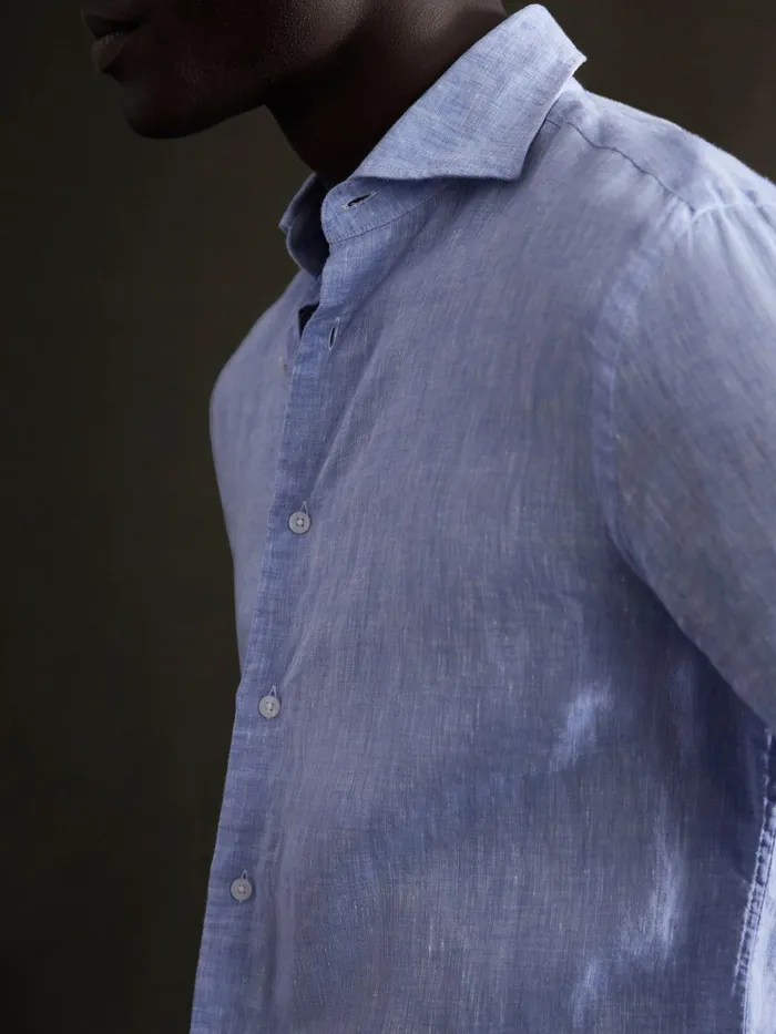 Reiss Shirts Ruban Linen Long Sleeve Shirt Soft Blue 8211 Men