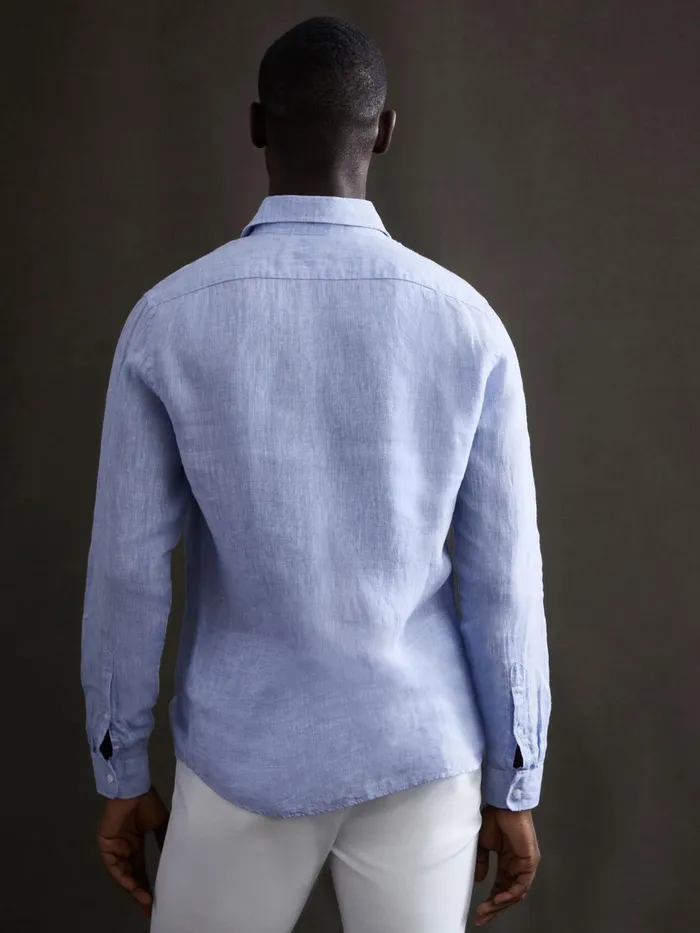 Reiss Shirts Ruban Linen Long Sleeve Shirt Soft Blue 8211 Men