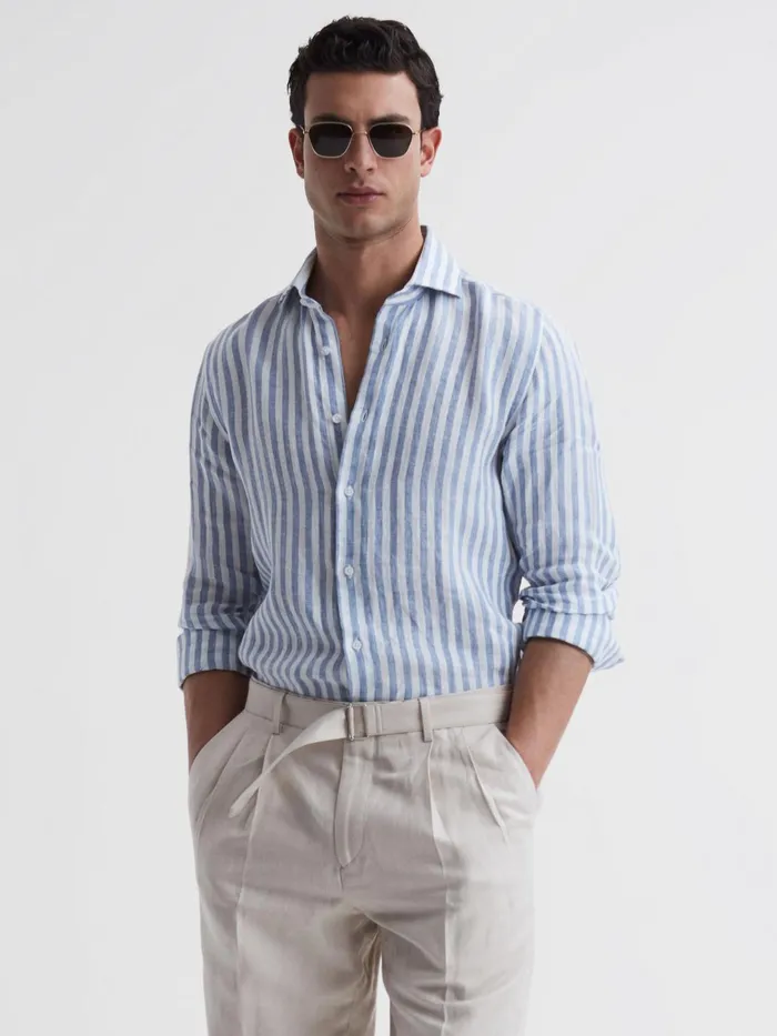 Reiss Shirts Ruban Linen Long Sleeve Shirt Soft Blue Herringbone Stripe 8211 Men Reiss Shirts Ruban Linen Long Sleeve Shirt Soft Blue Herringbone Stripe 8211 Men