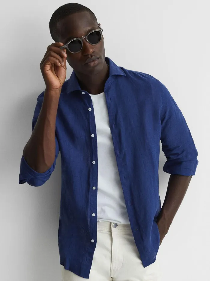 Reiss Shirts Ruban Linen Regular Fit Shirt Royal Blue 8211 Men