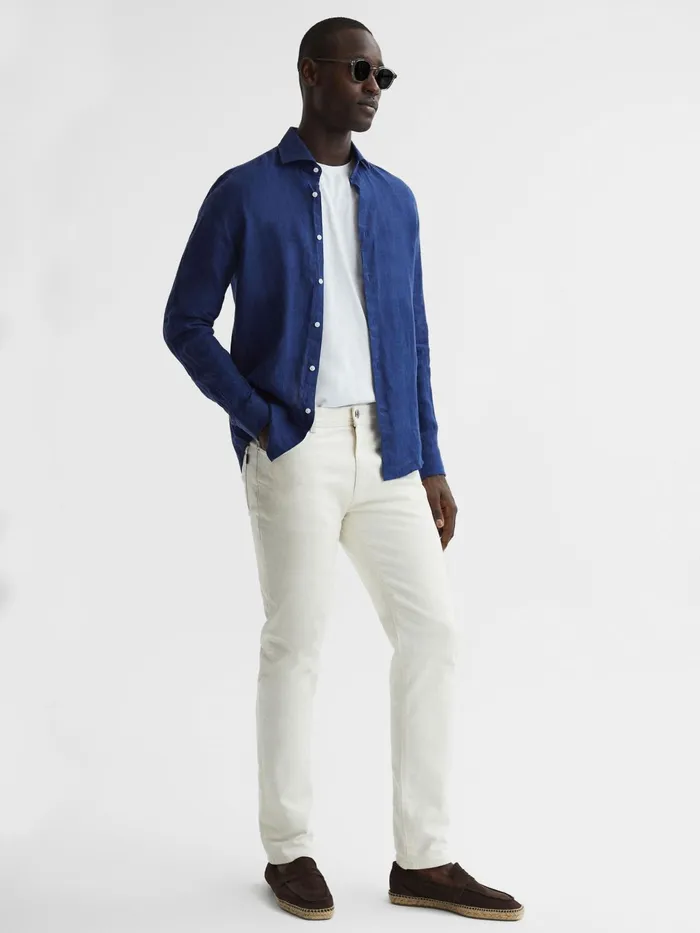 Reiss Shirts Ruban Linen Regular Fit Shirt Royal Blue 8211 Men