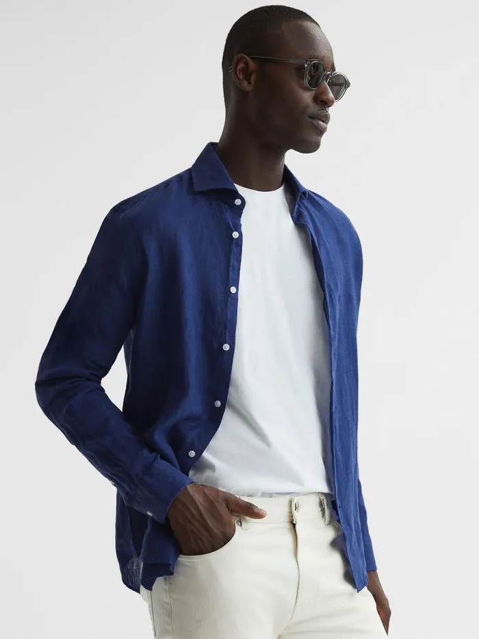 Reiss Shirts Ruban Linen Regular Fit Shirt Royal Blue 8211 Men