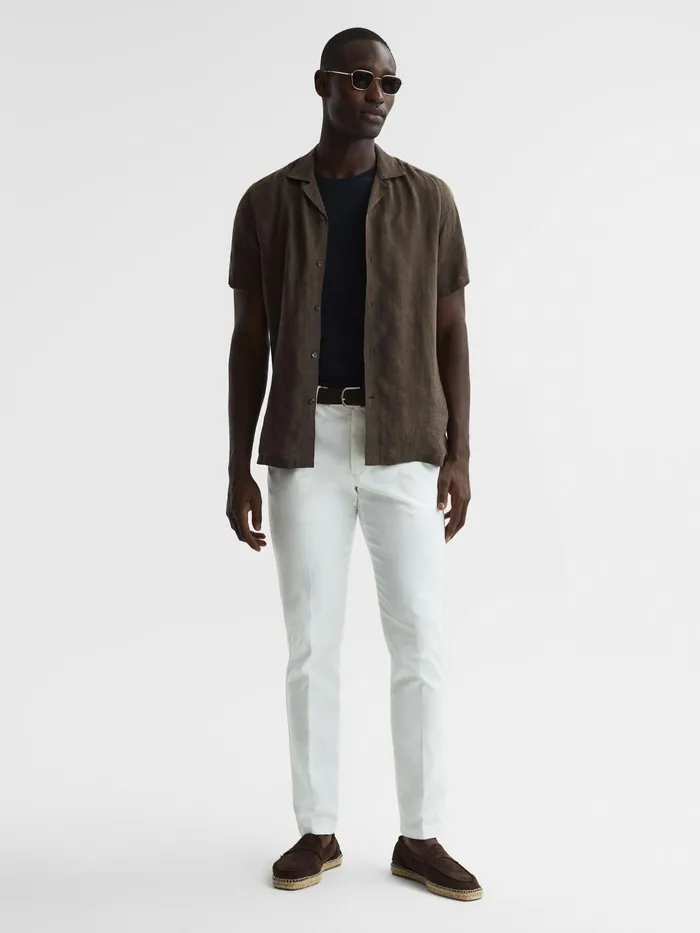 Reiss Shirts Rufus Regular Fit Linen Cuban Collar Shirt Bitter Chocolate 8211 Men