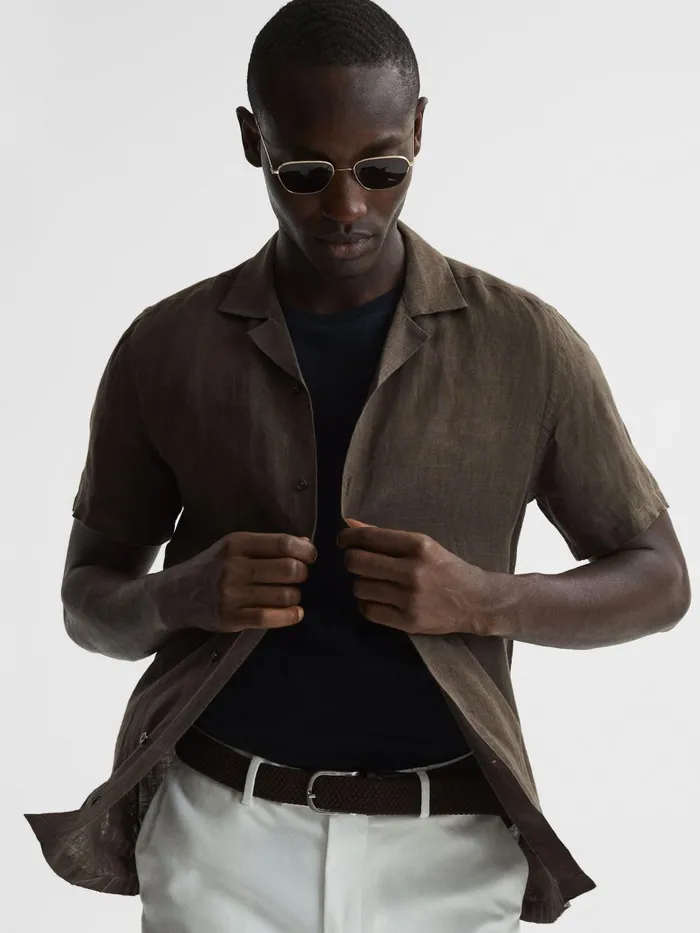 Reiss Shirts Rufus Regular Fit Linen Cuban Collar Shirt Bitter Chocolate 8211 Men