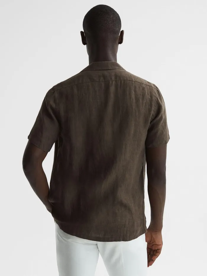 Reiss Shirts Rufus Regular Fit Linen Cuban Collar Shirt Bitter Chocolate 8211 Men