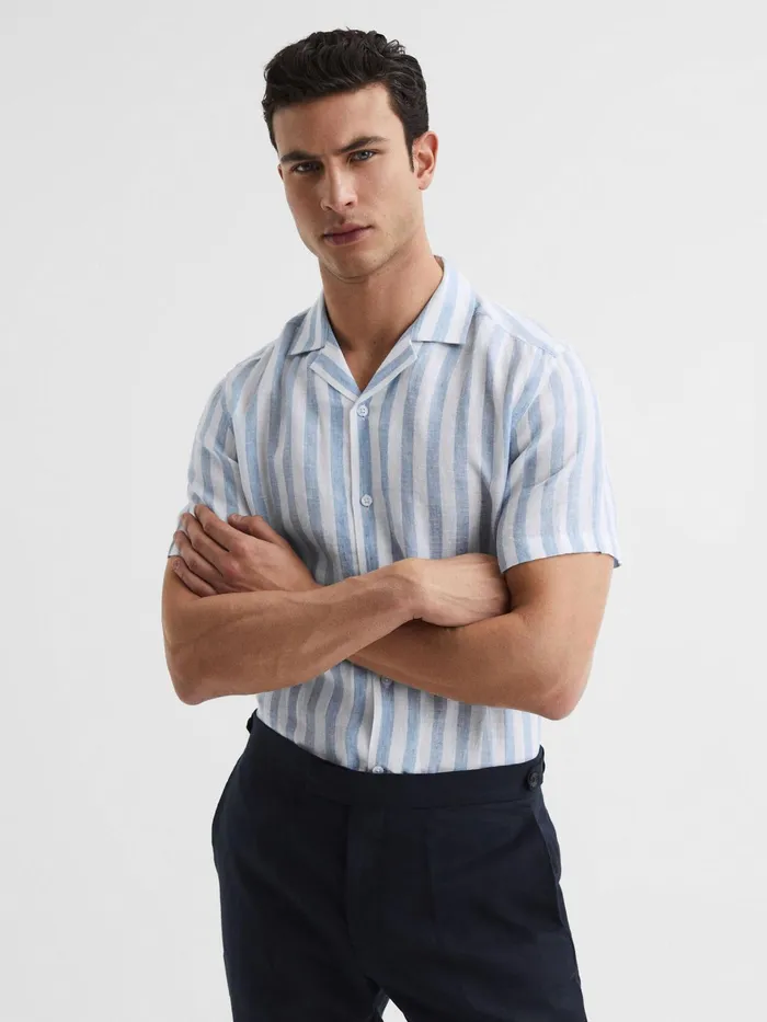 Reiss Shirts Rufus Regular Fit Linen Cuban Collar Shirt Soft Blue Stripe 8211 Men Reiss Shirts Rufus Regular Fit Linen Cuban Collar Shirt Soft Blue Stripe 8211 Men