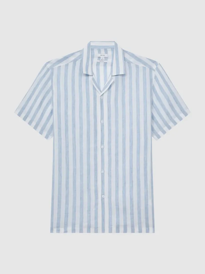 Reiss Shirts Rufus Regular Fit Linen Cuban Collar Shirt Soft Blue Stripe 8211 Men