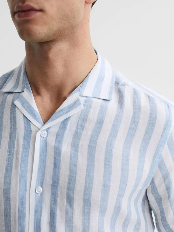 Reiss Shirts Rufus Regular Fit Linen Cuban Collar Shirt Soft Blue Stripe 8211 Men
