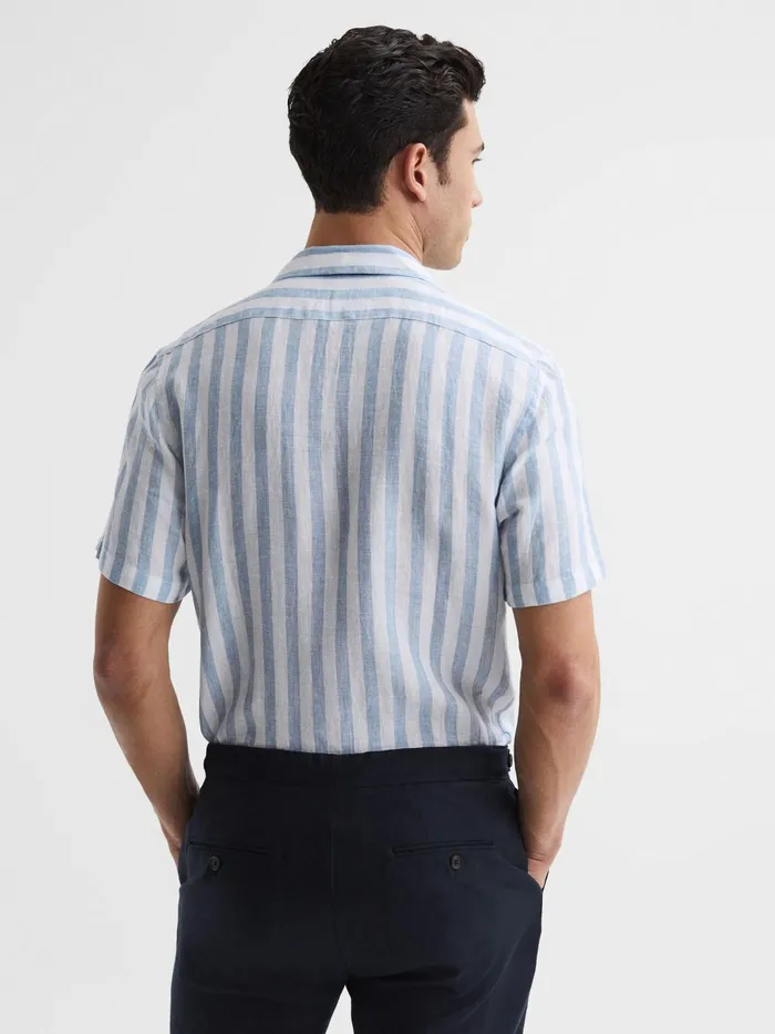 Reiss Shirts Rufus Regular Fit Linen Cuban Collar Shirt Soft Blue Stripe 8211 Men