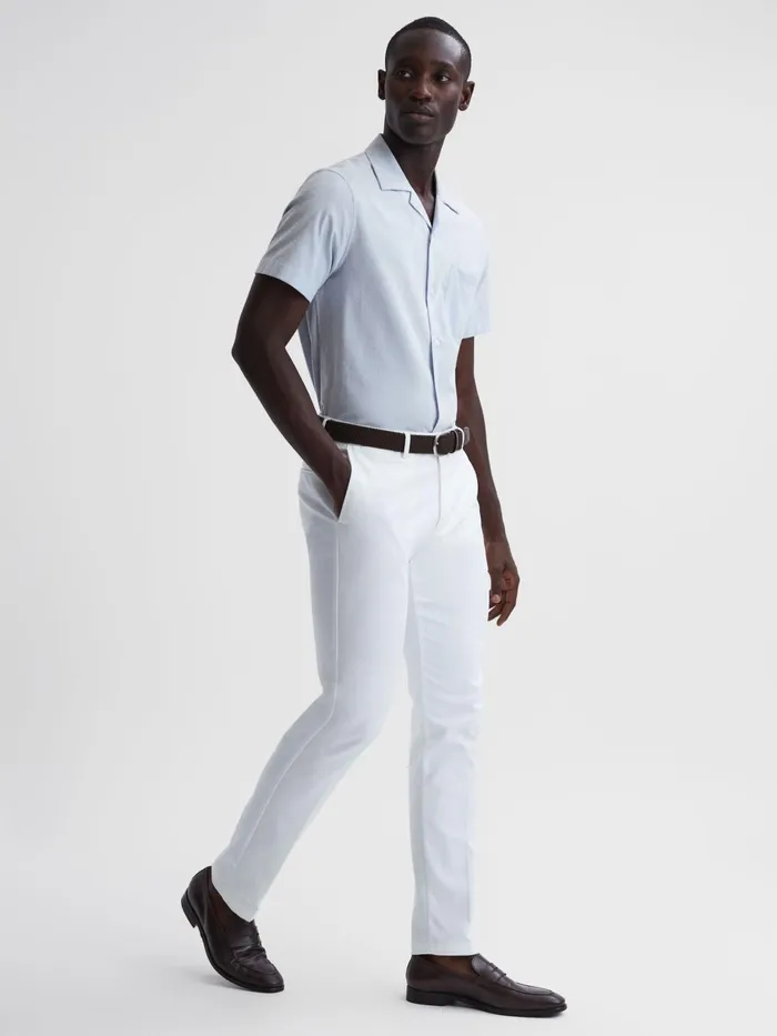 Reiss Shirts Saka Cuban Collar Striped Short Sleeve Shirt Bluewhite 8211 Men