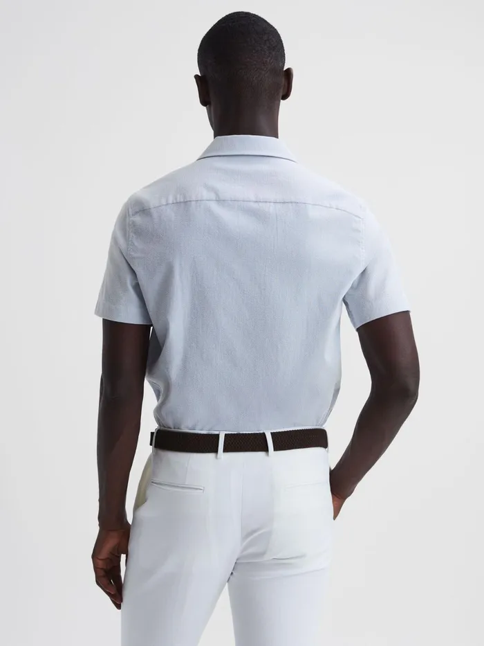 Reiss Shirts Saka Cuban Collar Striped Short Sleeve Shirt Bluewhite 8211 Men