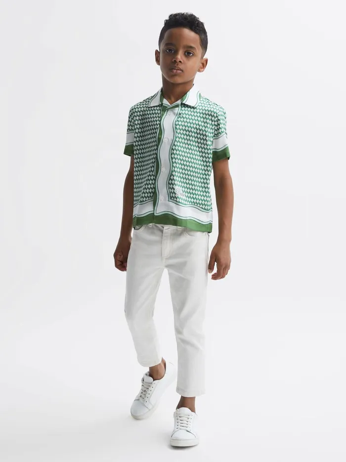 Reiss Shirts Vanpelt Printed Cuban Collar Short Sleeve Shirt Green 8211 Children