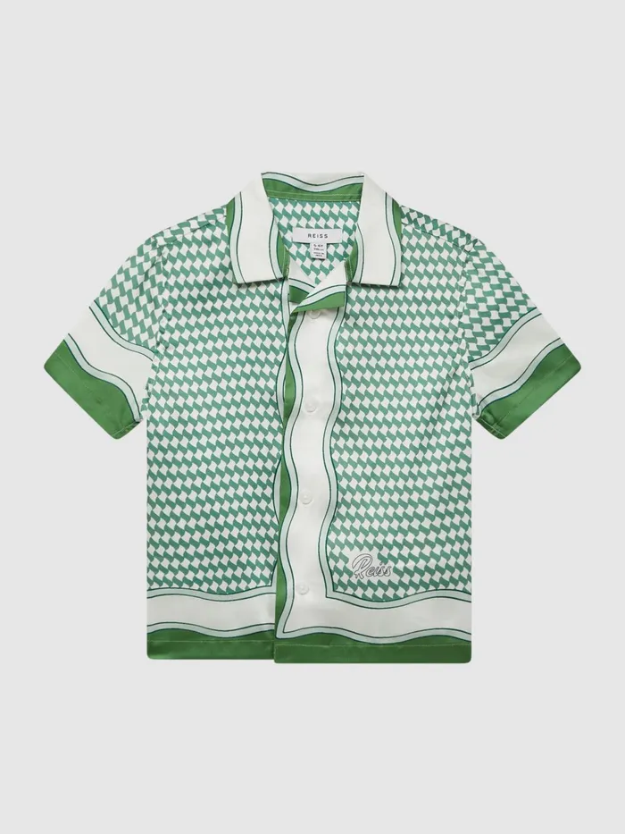 Reiss Shirts Vanpelt Printed Cuban Collar Short Sleeve Shirt Green 8211 Children
