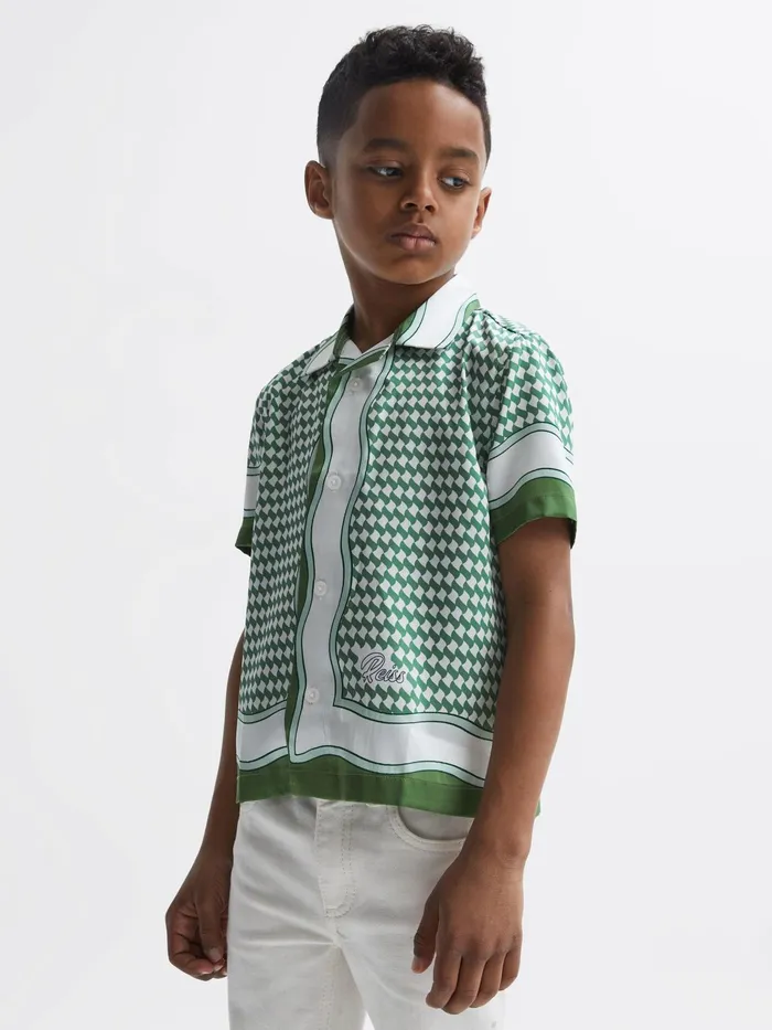 Reiss Shirts Vanpelt Printed Cuban Collar Short Sleeve Shirt Green 8211 Children